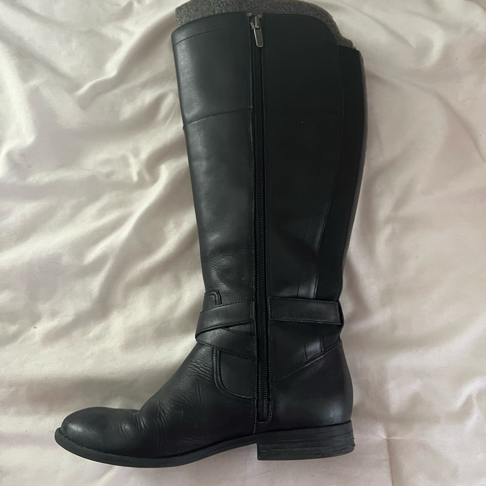 Black Knee High Leather Boots